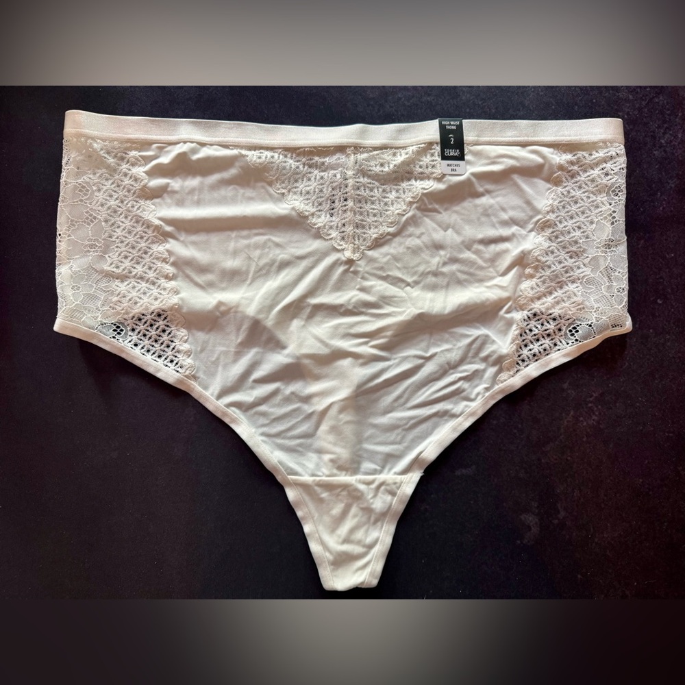 Torrid Plus Size 2X Cream White High Waist Thong Panty  with Lace Detail